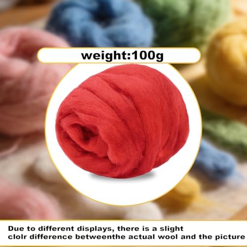 Wool Roving-3.5oz Needle Felting Wool, Soft Multi-Color Wool Fiber, Perfect Felting Wool Pure Wool, Chunky Yarn, for DIY Crafts, NeedleFelting Projects,and Artwork (Fiery Red) - Image 2