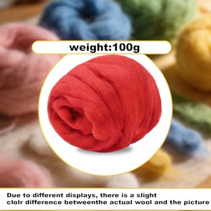 Wool Roving-3.5oz Needle Felting Wool, Soft Multi-Color Wool Fiber, Perfect Felting Wool Pure Wool, Chunky Yarn, for DIY Crafts, NeedleFelting Projects,and Artwork (Fiery Red) - Image 2