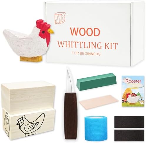 Wood Carving Kit, Chicken Carving DIY Kits for Adults,Wood Carving Tools with 1 Wood Carving Knives 2 Balsa Blocks (Rooster) by BARSHASPACE