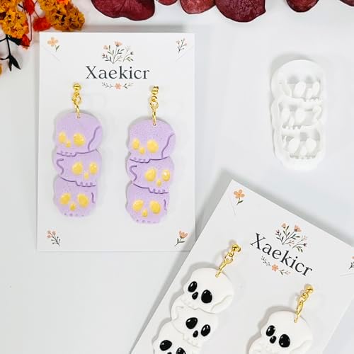 Xaekicr Halloween Skull Polymer Clay Cutters – 3-Stacked Skull Shape Clay Earring Cutters for DIY Jewelry, Polymer Clay Molds, Clay Tools – Halloween Cookie & Earring Making Supplies - Image 5