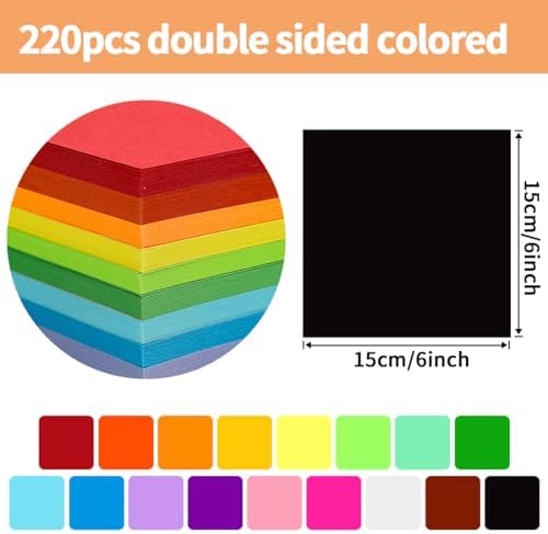 Praisebank Black Origami Paper, 220pcs 6x6 inch, Double Sided Color, Origami Paper Kit for Crafts, Origami Kit. - Image 2
