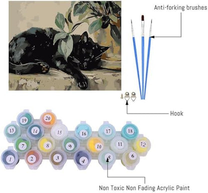 Canrichshop Sleeping Cat Paint by Number Kit for Adults,DIY Black Cat Acrylic Painting Kit Without Frame,Easy Adult Paint-by-Number Kits on Canvas Decor 16x20inch - Image 6