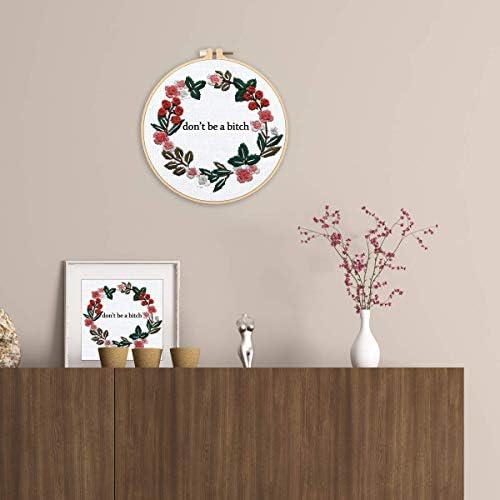 Louise Maelys Cross Stitch Kit Full Range DIY Floral Wreath with Funny Sayimg Embroidery Kit for Beginner - Image 5