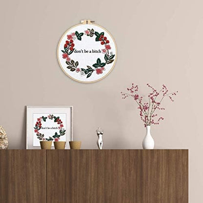 Louise Maelys Cross Stitch Kit Full Range DIY Floral Wreath with Funny Sayimg Embroidery Kit for Beginner - Image 5