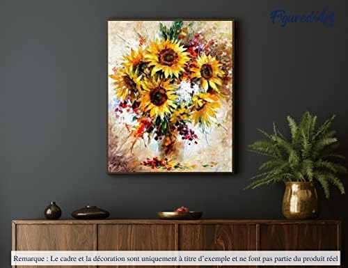 Figured'Art Paint by Numbers Kit for Adults with Frame Pretty Sunflowers 16"x20" - Craft Art Painting DIY Kit Canvas Already Stretched on a Wooden Frame - Image 4