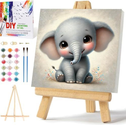 Mowana Elephant Paint by Numbers Kit for Kids Framed, Easy Paint by Number Kits for Adults Beginners with Easel DIY Acrylic Oil Painting Kits for Relaxing, Home Wall Decor and Gift 7.8x7.8inches by Mowana