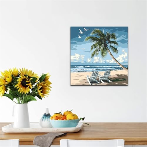 Natuyalo Framed Paint by Numbers for Adults Beginner, Beach Chair Acrylic Easy Paint by Numbers Kits with Frame Seascape Art Craft Kits for Adults Suitable for Wall Decoration 12x12 Inch - Image 3