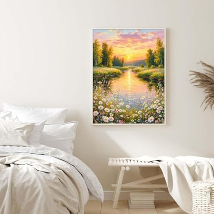 Alptiny Paint by Numbers Kit for Adults, Riverside Sunset Landscape Paint by Number Kit on Canvas, Countryside River & Wildflowers Oil Painting for Gift, Home Wall Decor 16x20 Inch - Image 4