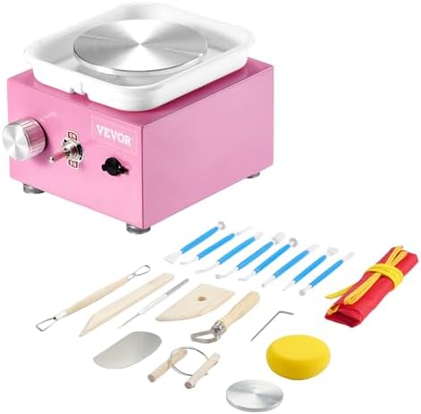 VEVOR Mini Pottery Wheel for Kids & Adults Beginners, 2 Turntables 2.6in/3.9in & Two-Way Rotation, Adjustable Speed, Complete Pottery Kit with 18 Accessories for Girls Birthday Christmas Gifts, Pink by VEVOR