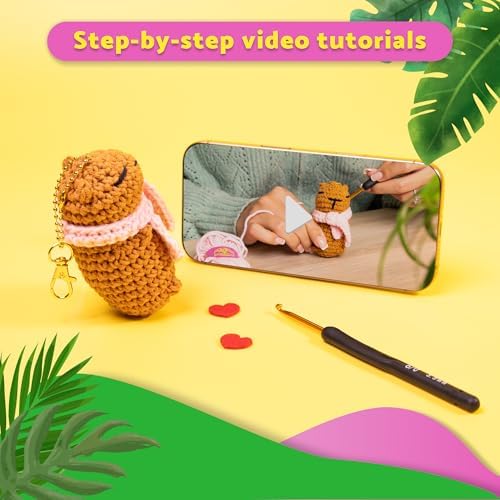 Capybara Crochet Kit for Beginners, 2 Easy Amigurumi Capybaras & Keychains - Image 4