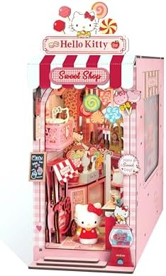 Hands Craft Hello Kitty Sweet Shop Book Nook Kit – Official Sanrio DIY Miniature Shelf Insert with Touch LED – 149-Piece 3D Puzzle for Adults & Teens – Kawaii Decor, Collectible Diorama Craft Kit by HandsCraft