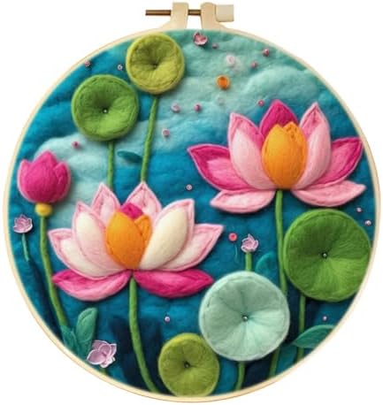 CaptainCrafts Needle Felting Kit, Wool Felt Supplies, Embroidery Hoops, Wool Painting Tools Needle Felting Starter Kit for DIY Decoration (Lotus Flowers and Leaves) by CaptainCrafts