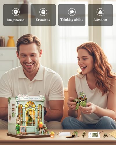 Cutefun Book Nook Kit - DIY Miniature Dollhouse Kit for Adults and Teens, French Flower Shop Mini House Building Kit with LED, 3D Wooden Puzzle for Beginner Creative Gifts (Champs-Élysées Florist) - Image 6