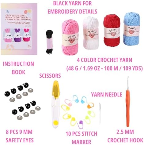 CSWCS Crochet Kit for Beginners - Easy Starter Crochet Kit for Adults, Amigurumi Craft Gifts with Yarn, Hook & Video Tutorial, Knitting & Crochet Supplies (Animal) - Image 6