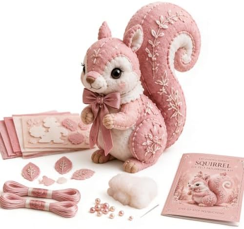 Pink Enchanted Forest DIY Felt Patchwork Kit, 3D Pink Woodland Friends DIY Felt Patchwork Kit, Pastoral Wild Creatures Handicraft Activity, Manual Tailoring Bundle for Beginners Adult (Color F) by Unknown