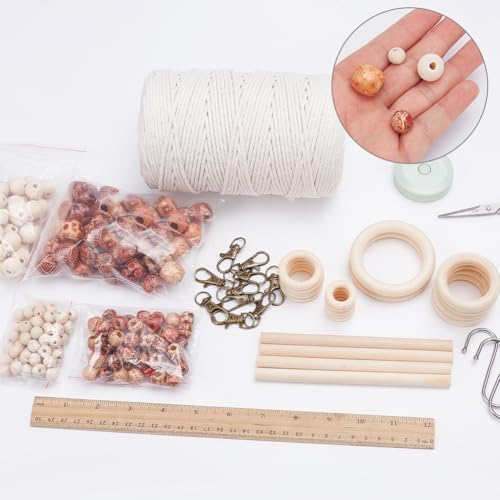 FREEBLOSS Macrame Kits for Beginners Macrame Wall Hanging Kit Macramé Plant Hanger Kit Supplies Include 219 Yards 3mm Macramé Cord 200pcs Wooden Beads Wooden Rings and Other Tools Starter Set - Image 3
