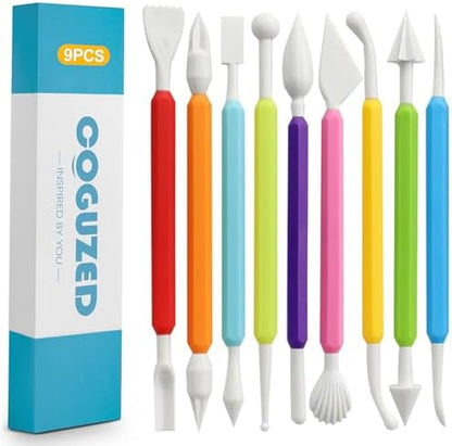 CoguZed 9 Pcs Clay Sculpting Tools Kit, Double Head Pottery Modeling Clay Carving Tools, Plastic Clay Tools, Air Dry Clay Tools for Crafts and DIY Projects Assorted Colors by Unknown
