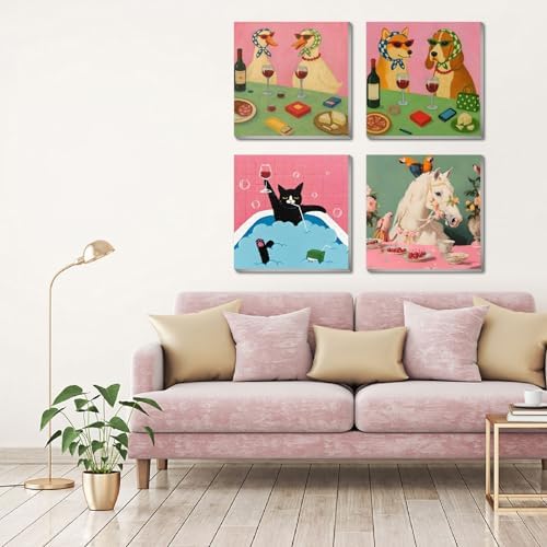 FQOVKYN 4 Packs Funny Animals Paint by Numbers Kit for Adults Beginner, Horse Paint by Numbers with Frame, DIY Crafts Painting by Number for Gift Home Wall Decor 8 * 8 inch - Image 4