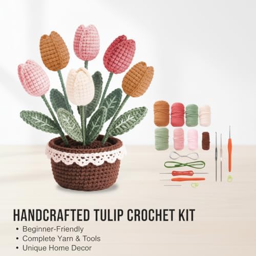 ADDZRZR Tulip Crochet Plants Kit for Starters, Complete Easy Crochet Set for Beginners Adults with Step-by-Step Tutorials, Unique Friend Gifts for Women - Image 3