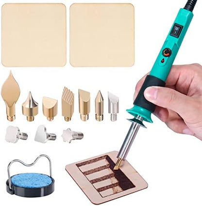 YIHUA 939-II Wood Burning Kit Station (Green) Bundle with YIHUA 930-IV Pyrography Pen Temperature Adjustable with 20 Wire Nibs, 10 Solid Points, Stable Pen Holder, Stencils and Accessories - Image 3