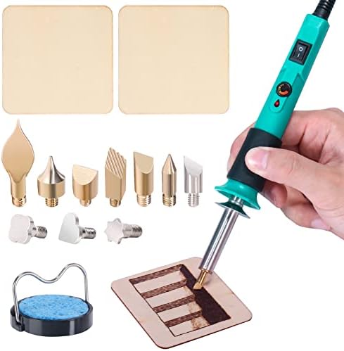 YIHUA 939-II Wood Burning Kit Station (Blue) Bundle with YIHUA 930-IV Pyrography Pen Temperature Adjustable with 20 Wire Nibs, 10 Solid Points, Stable Pen Holder, Stencils and Accessories - Image 3