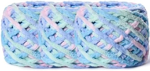 3 Pack Plush Chenille Chunky Yarn 100g (49.2yd) - Fluffy Velvet Yarn Crochet for Blanket Knitting and Crocheting - Baby Yarns for Crocheting Soft - Amigurumi Yarns (3 Candyfloss) by OMoiut
