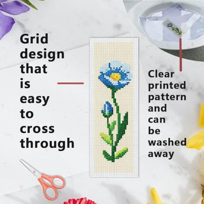 INFUNLY 6PCS Cross Stitch Bookmark Kit for Adults Rose Tulip Stamped Embroidery Bookmark Kit with Backing Felt Floss Instruction for Book Lovers Readers - Image 3