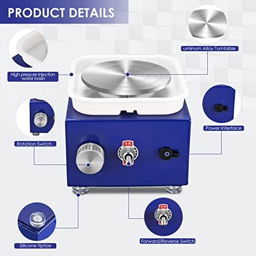 Mini Pottery Wheel Machine for Adults & Beginners, 2 Turntables (3.94" & 2.56") | 0-2000 RPM Adjustable Speed Pottery Machine Removable Splash Tray Ceramic Making Kit Includes 8 Sculpting Tools - Image 7