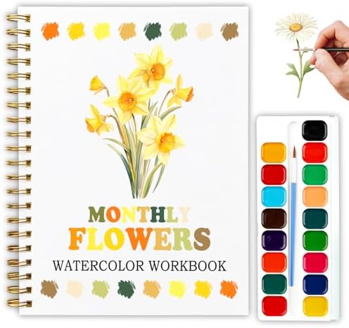 12 Months of Flowers Watercolor Set, Birth Flower Painting Book, DIY Art Kit for Beginners, Relaxing Floral Gift for Women & Adults, Stress Relief Watercolor Workbook by Unknown
