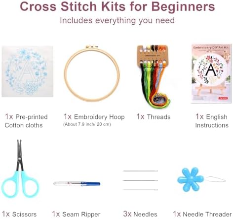 Haootadiy Beginner Embroidery Kit for Adults, Easy Cross Stitch Kit for Beginners and Adults, Full Embroidery Hoop Kit with Needles and Thread Included (Pattern 1) - Image 3