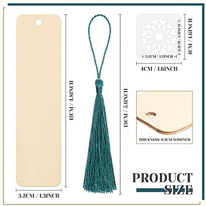 TaoBary 92 Pcs 4.8 x 1.3 Inch Flower Wood Bookmark Making Kit Includes 36 Unfinished Blank Bookmarks 36 Tassels 20 Templates, Back to School DIY Painting Craft for Home Class Holiday Teachers Gift - Image 2