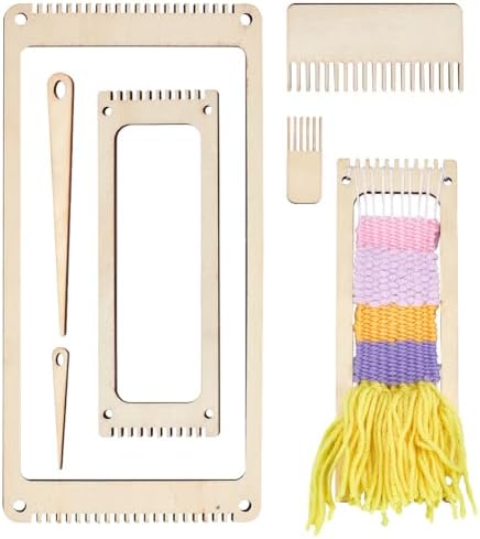 NBEADS 6Pcs Wood Weaving Loom Kit, Bookmark Loom with Weaving Comb and Crochet Needle, Perfect for Adult Beginners and Weaving Lovers by NBEADS
