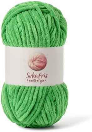Chenille Yarn for Crocheting Size 5 Bulky Yarn Christmas Green by Sekafris