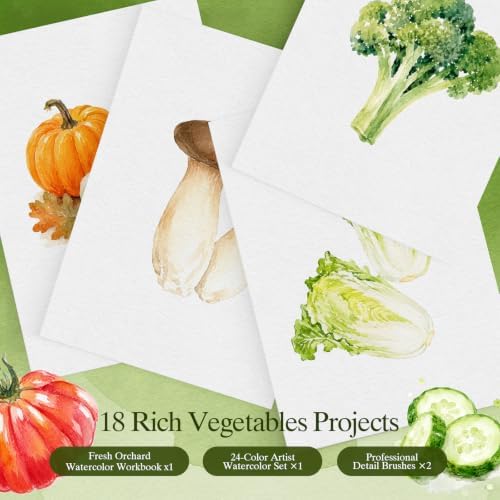 Watercolor Workbook for Beginners,18 Rich Vegetables Water Coloring Book,Relaxing & Easy to Paint Water Coloring Book with 24 Colors-Perfect for Gifting to Creativity & Joy for Adults - Image 3