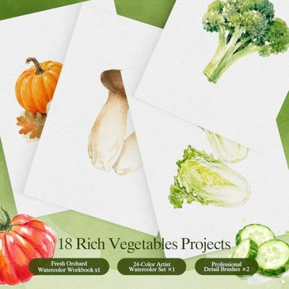 Watercolor Workbook for Beginners,18 Rich Vegetables Water Coloring Book,Relaxing & Easy to Paint Water Coloring Book with 24 Colors-Perfect for Gifting to Creativity & Joy for Adults - Image 3