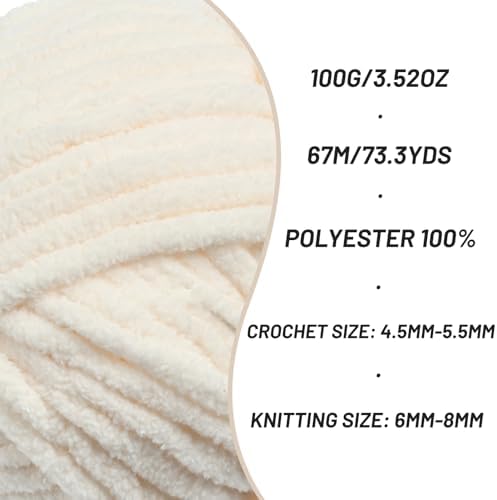 2 Pack Chunky Chenille Yarn for Crocheting, Baby Yarn for Crocheting Soft Blankets, Bulky Yarns for Crochet Amigurumi, 200g (148.7yds) Fluffy Velvet Yarns for Hand Knitting (2 Light Beige) - Image 2
