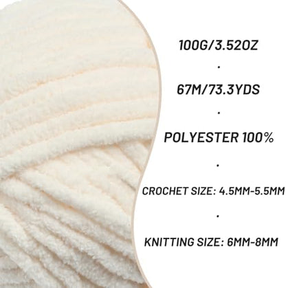 2 Pack Chunky Chenille Yarn for Crocheting, Baby Yarn for Crocheting Soft Blankets, Bulky Yarns for Crochet Amigurumi, 200g (148.7yds) Fluffy Velvet Yarns for Hand Knitting (2 Light Beige) - Image 2