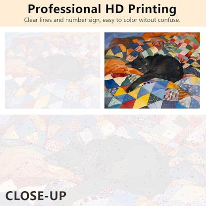 TUMOVO Paint by Numbers Kit for Adults Beginner, Adult Paint by Number Kits - Black Cat Laying on Colorful Quilt, Cozy Feline Art Painting by Numbers, DIY Pet Portrait Canvas - 16x20 Inch(Framed) - Image 5