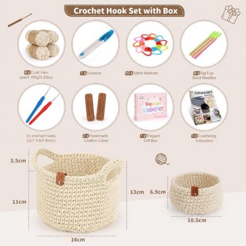 Aeelike Crochet Basket Kit for Beginner,White Round Basket,Gift Box Package - Image 2