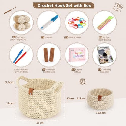Aeelike Crochet Basket Kit for Beginner,White Round Basket,Gift Box Package - Image 2