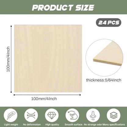 24 Pack Plywood Sheets, 4" x 4"x 5/64" Basswood Sheets - Image 2