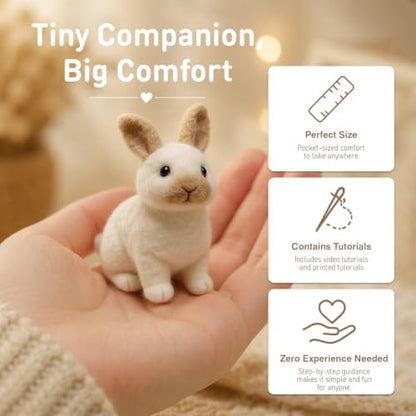 FACE N FACE DIY Needle Felting Kit Realistic White Rabbit Tan Ears – Needle Felting Starter Kit with Fiber Roving, Needles, Felting Pad & Instructions | Felted Rabbit Animal Kit for Beginners Adults - Image 5