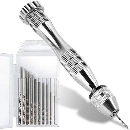 LEOBRO Hand Drill, Steel Pin Vise with 10 PCS Small Drill Bits (0.8 mm-3 mm), for Resin, Wood, Clay, DIY Crafts Keychains Jewelry Making by LEOBRO