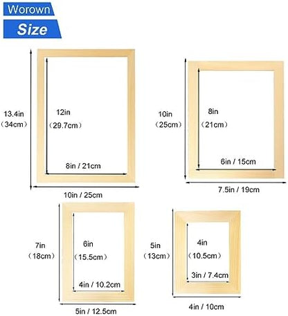 Worown Paper Making Screen Kit, 4 Sizes (A4, A5, A6, A7) Wooden Mould and Deckle with Mesh Set, Papermaking Frame Kit, DIY Handmade Craft Supplies for Paper Making - Image 2