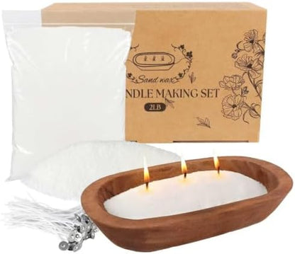 2LB Pure White Pearl Wax DIY Candles，Snow Sand Wax DIY Candle Making Kit - Complete Set with Wooden Bowl, 20 Cotton Wicks for Easy Crafting & Home Decor. by CLTNIKET