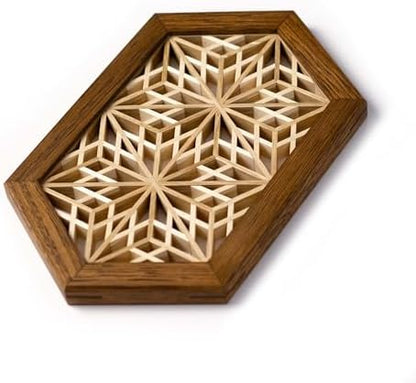 DIY Wall Decor kumiko kit. No Need to Cut and Ready to Assemble. Wall Decor with Pattern - Kawari yae zakura. Handmade Japanese Art. Craft kit by Handmade
