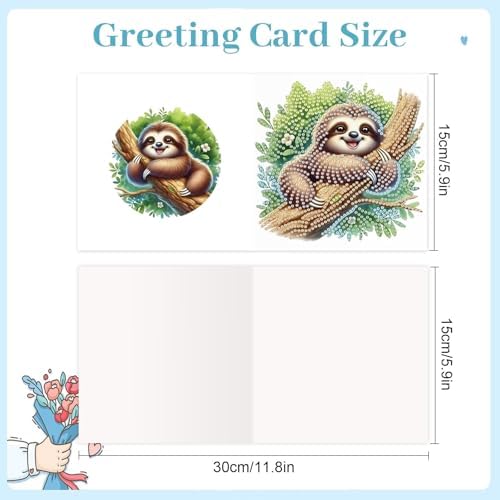 antor 6-Pack Sloth Diamond Art Greeting Cards – DIY 5D Diamond Painting Greeting Card Kits for Adults with Envelopes, Relaxing Rhinestone Card Kit Featuring Cute Hanging Sloths on Tree Branches - Image 2