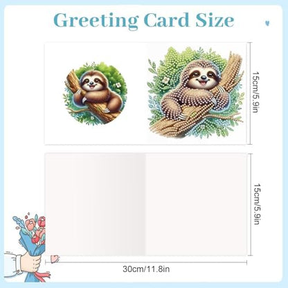 antor 6-Pack Sloth Diamond Art Greeting Cards – DIY 5D Diamond Painting Greeting Card Kits for Adults with Envelopes, Relaxing Rhinestone Card Kit Featuring Cute Hanging Sloths on Tree Branches - Image 2
