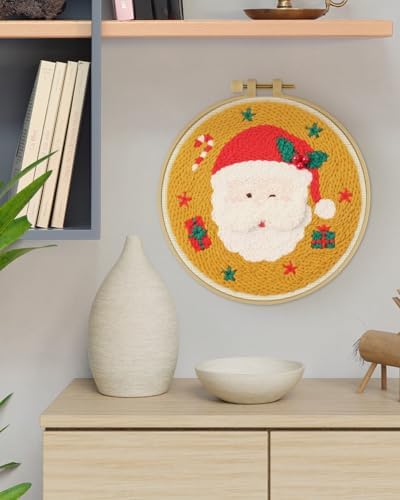 ERKOON Christmas Punch Needle Kit Adults Beginners, DIY Easy Christmas Embroidery Set for Starter Art Craft, Needling Punch Project with Patterns, Tools, Yarns, Hoop, Instruction (Santa Claus) - Image 7