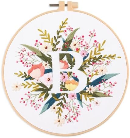 IUHUI Embroidery Kit for Beginners Adults - 26 Floral Letters Easy Patterns, DIY Hand Stitching Embroidery Set with Hoop (Flower and Grass Letter B) by Unknown
